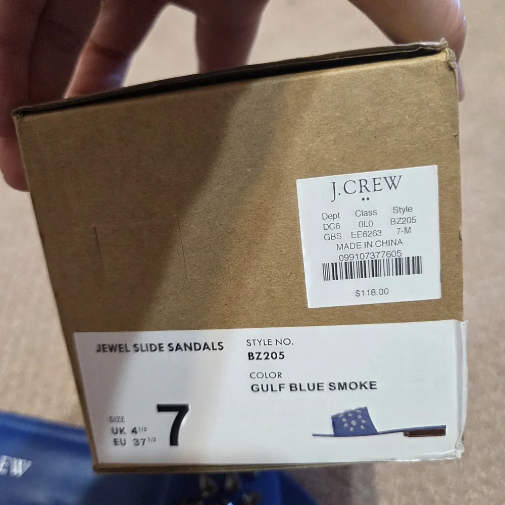 J. Crew New‎ Jewel Slide Sandals Womens 7.5 Gulf Smoke Blue Spring Resortwear